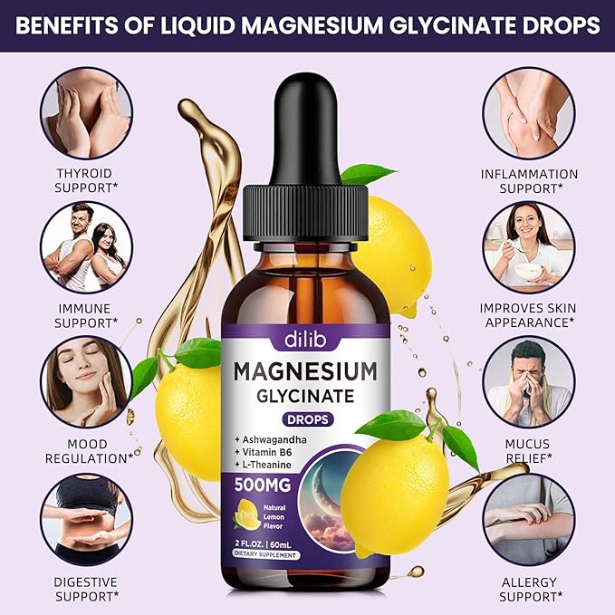 Magnesium Glycinate Supplement, Magnesium Liquid Drops 500mg Vitamin B6, Ashwagandha, 2)