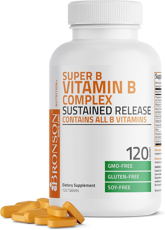 Bronson Super B Vitamin B Complex B1, B2, B2, B3, B3, B6, B6, B9 B9 - B12) Contains 120 Tablets