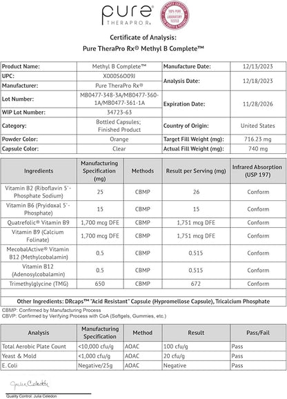 Methyl B Complete 60 Vegetable 5-MTHF (Active B12), B2, B2, B6, B6, and