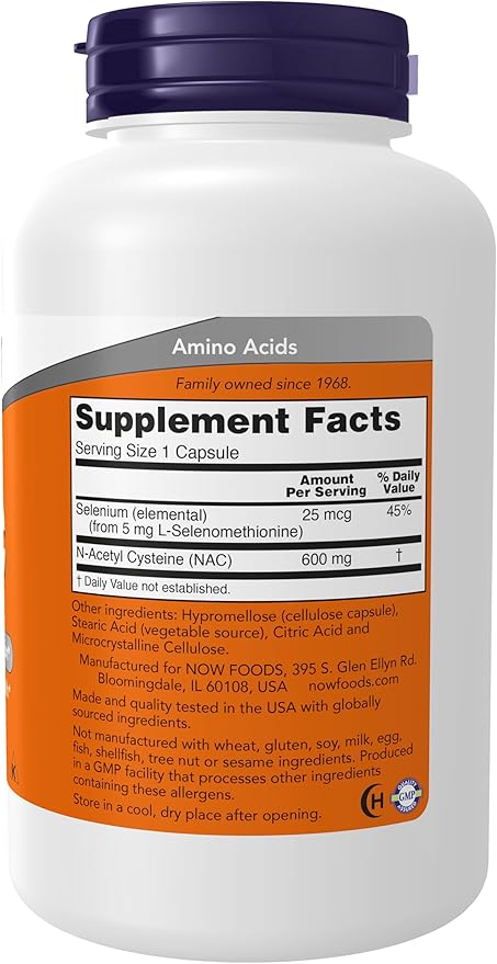 NOW Supplements, NAC (N-Acetyl Cysteine) 600 250 Veg