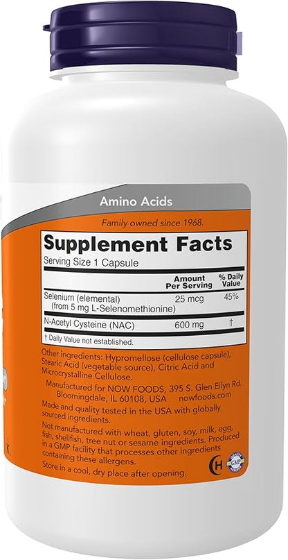 NOW Supplements, NAC (N-Acetyl Cysteine) 600 250 Veg