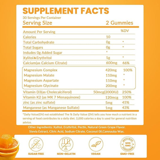 Calcium Magnesium Gummies 600mg Calcium,420mg Magnesium D3+K2 High （120count,BS0301)