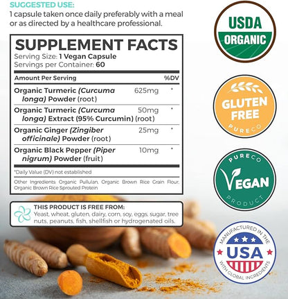 USDA Organic Turmeric Curcumin with Black (2 Month 60 Vegan