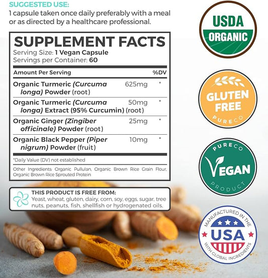 USDA Organic Turmeric Curcumin with Black (2 Month 60 Vegan
