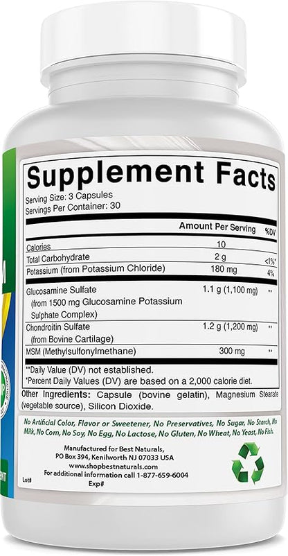 Best Naturals, Glucosamine Chondroitin MSM Supplements, 2600 mg 90 Capsules (90 Count 1))