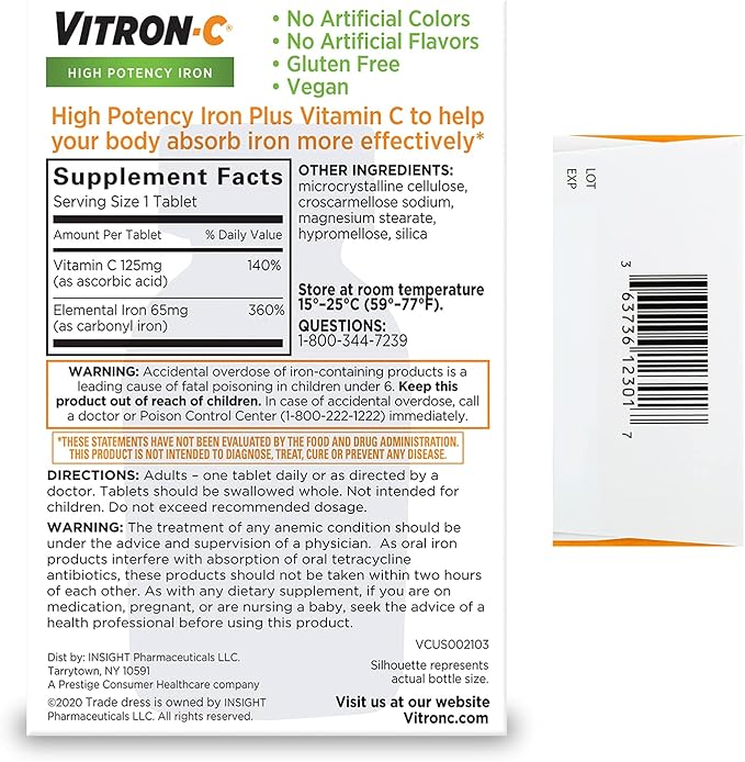 Vitron-C Iron Plus Vitamin C Tablets 50+ Multivitamin