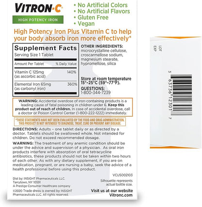 Vitron-C Iron Plus Vitamin C Tablets 50+ Multivitamin