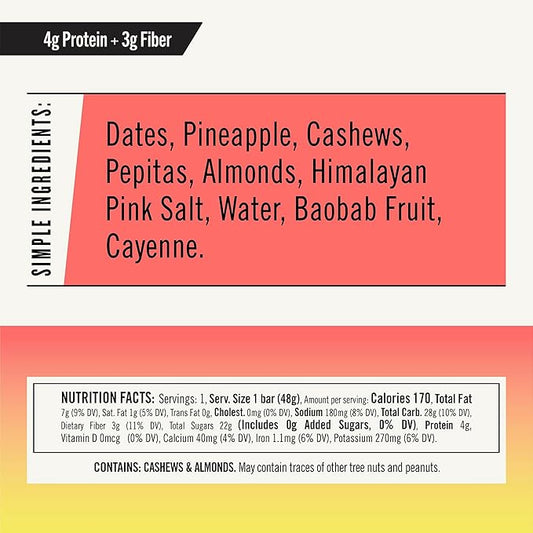 Thunderbird Bars Energy Snack, Gluten-Free with Protein, Healthy Real Food, Vegan Paleo Non-GMO, No Added Sugar, Chili Pepita Pineapple Flavor (12 Count, 1.7 oz. Bars)