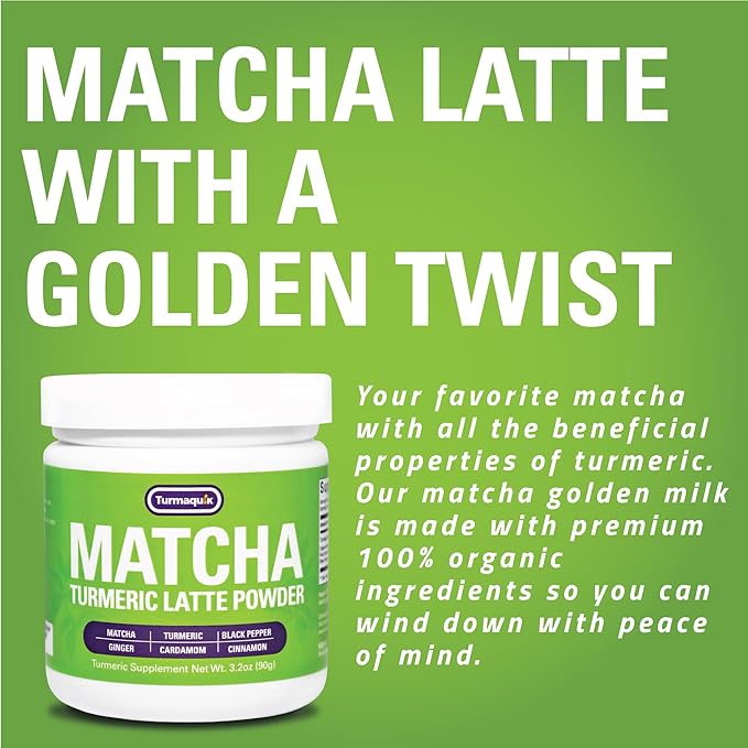 Turmaquik Organic Turmeric Matcha Powder, Matcha Latte Powder with Turmeric, Superfood Blend of Matcha, Turmeric, Ginger, Cardamom, Black Pepper, and Cinnamon (3.2 Ounce)