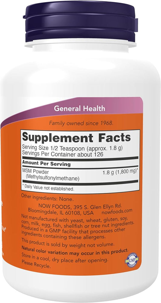 NOW Supplements, MSM (Methylsulfonylmethane) Powder, Supports 8-Ounce