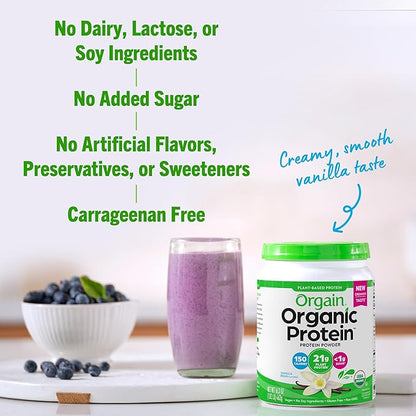 Orgain Organic Vegan Protein Powder, Vanilla Bean 21g Plant 4g Prebiotic 1.02 lb