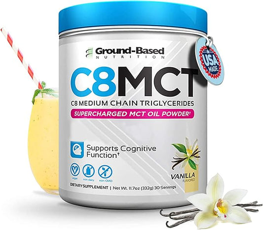 Ground-Based Nutrition C8 MCT Oil Powder – Supercharged Medium Chain Triglycerides MCT Oil Powder – Vegan-Friendly, Non-GMO Powdered C8 MCT Oil, Ketogenic MCT Coffee Creamer, No Stevia (Vanilla)