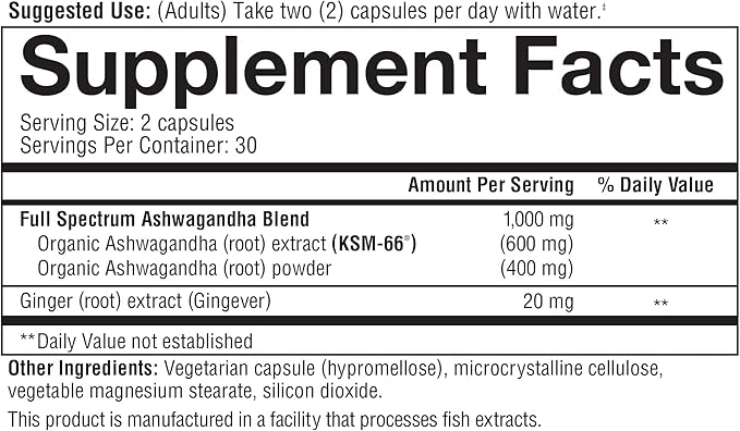 Youtheory Ashwagandha - 1,000 mg - 60 Vegetarian