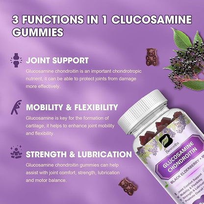 (2 Pack) Glucosamine Chondroitin Gummies, Extra 1000mg MSM 200mg Elderberry 120 Gummies