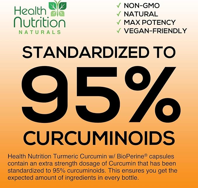 Turmeric Curcumin with BioPerine & Ginger 95% Curcuminoids 2600mg - 180 Capsules