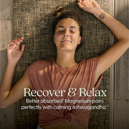 New Chapter Magnesium + Ashwagandha Supplement, 325 mg with Magnesium Glycinate, Calm & Relaxation, Muscle Recovery, Heart & Bone Health, 2.5x Absorption, Gluten Free, Non-GMO - 30 ct (1 Month Supply)