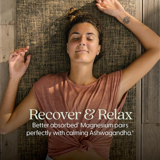 New Chapter Magnesium + Ashwagandha Supplement, 325 mg with Magnesium Glycinate, Calm & Relaxation, Muscle Recovery, Heart & Bone Health, 2.5x Absorption, Gluten Free, Non-GMO - 30 ct (1 Month Supply)