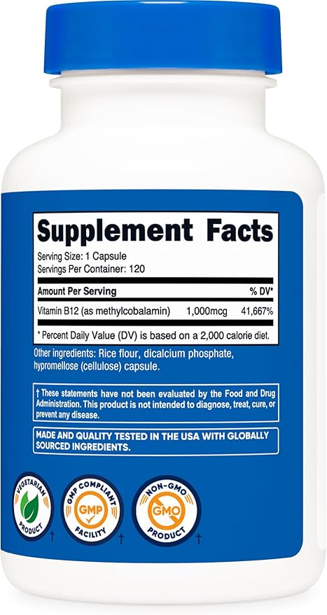 Nutricost Vitamin B12 (Methylcobalamin) 1000mcg, 120 Capsules B12 Supplement