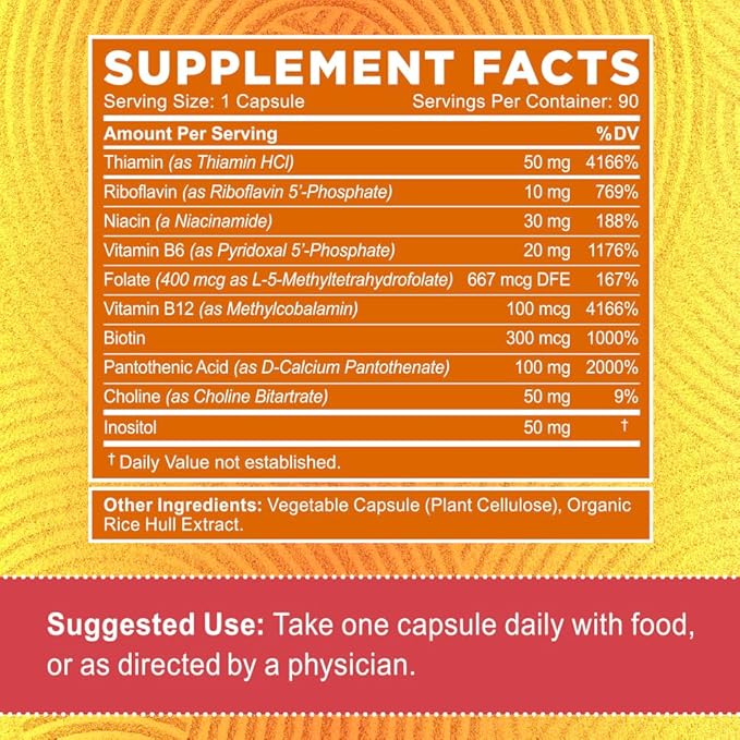 Vitamin B-Complex - All B Vitamins B12, B6, B6, B9 B9 Folic 90 Vegan