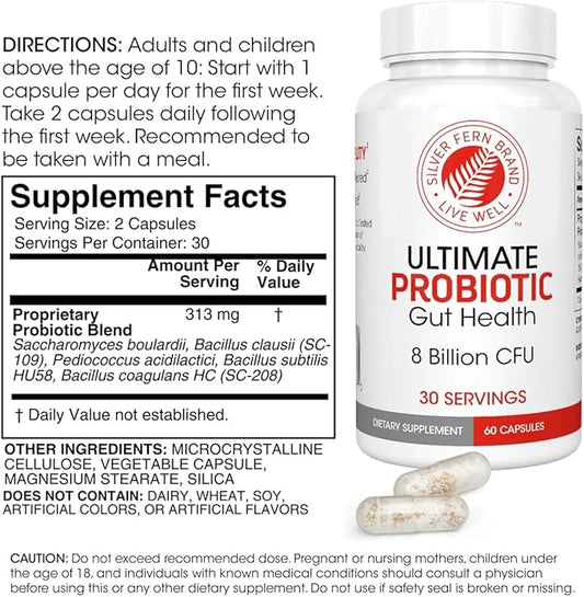 Silver Fern Ultimate Probiotic Supplement Vegicaps - Daily Metabolic Restoration, Proven Survivability, DNA Verified Multi-Strain Probiotic Capsules (2 Bottles - 120 Capsules)
