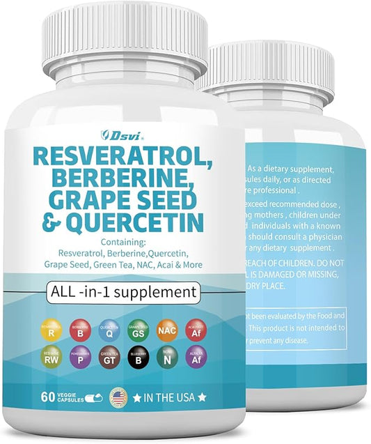60 Capsules Resveratrol 6000mg Berberine 3000mg 3000mg Quercetin 4000mg Green