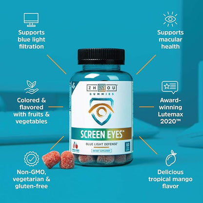 Zhou Nutrition Screen Eyes Gummies, Eye 2020 and 30 Servings, 60 Gummies