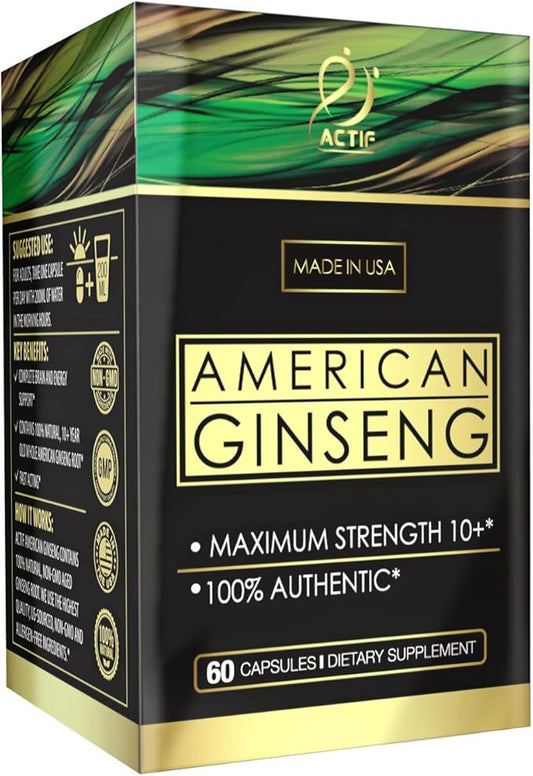 Actif American Ginseng 100% Authentic 10 Year 500mg -