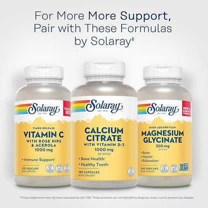 Solaray Calcium Citrate with Vitamin D3 1000mg 60-Day Guarantee 30 Servings, 180 Capsules