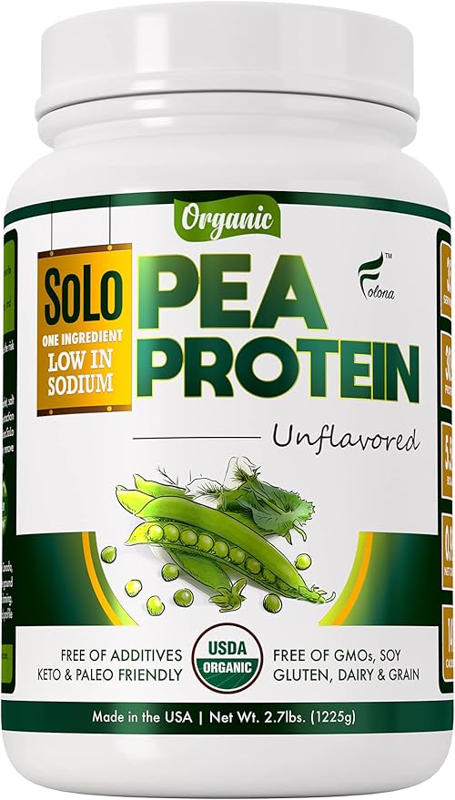 SOLO Organic Pea Protein Isolate, Low 100% Vegan, (2.7 lbs)