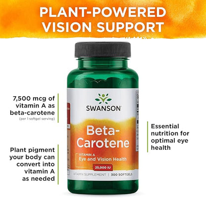Swanson Beta-Carotene Vitamin A 25000 IU Softgels 7500 mcg (300 Softgels) (2 Pack)
