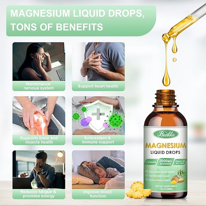 Magnesium Glycinate Supplement, Magnesium Liquid Drops 500mg Magnesium 30 Day