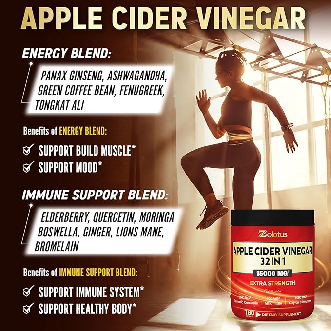 Zolotus 32in1 Apple Cider Vinegar Capsules, 15000mg with 180 Capsules