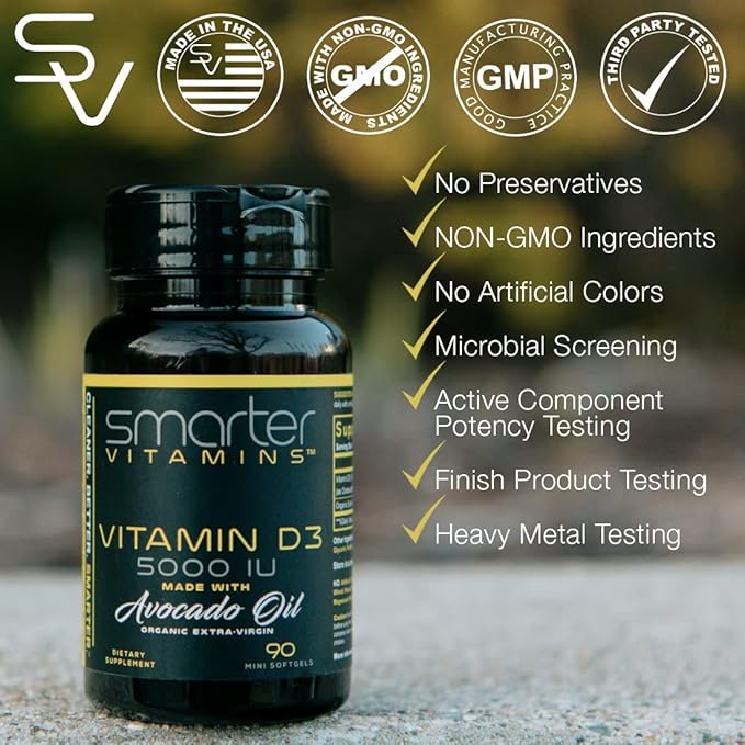 Smarter Vitamin D3 5000 IU in Avocado Oil 125mcg - 90 Mini Softgels
