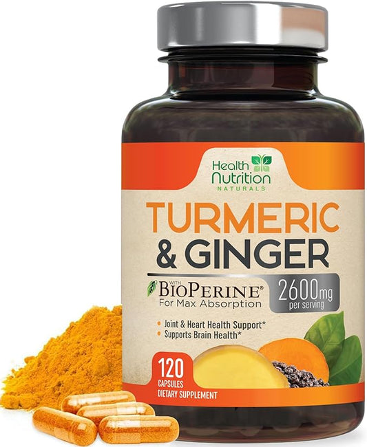 Turmeric Curcumin with BioPerine & Ginger 95% Curcuminoids 2600mg - 120 Capsules