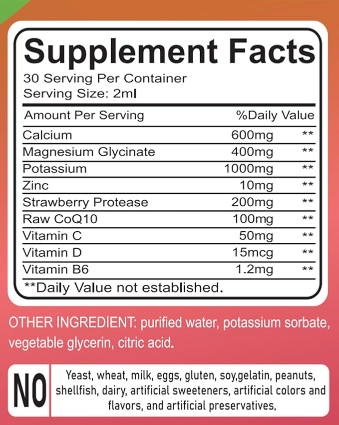 Calcium Magnesium Potassium Supplements,Magnesium Glycinate 400mg (60ml/Strawberry Flavor)