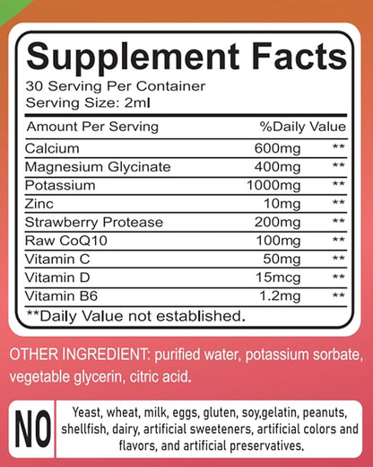 Calcium Magnesium Potassium Supplements,Magnesium Glycinate 400mg (60ml/Strawberry Flavor)