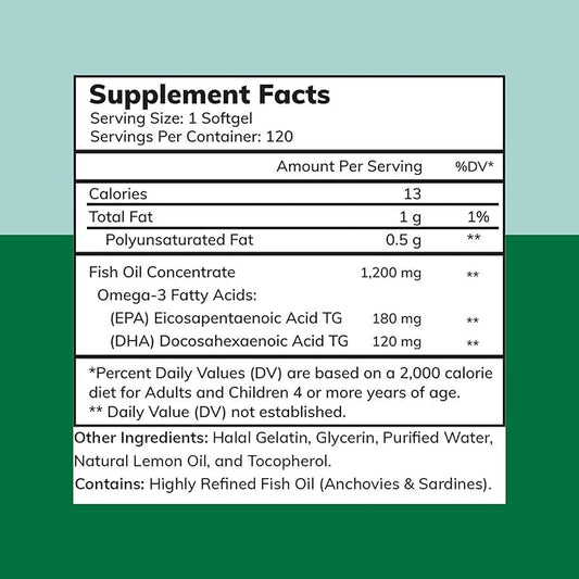 Zaytun Halal Fish Oil 1200mg Omega 3, Premium 4 Months