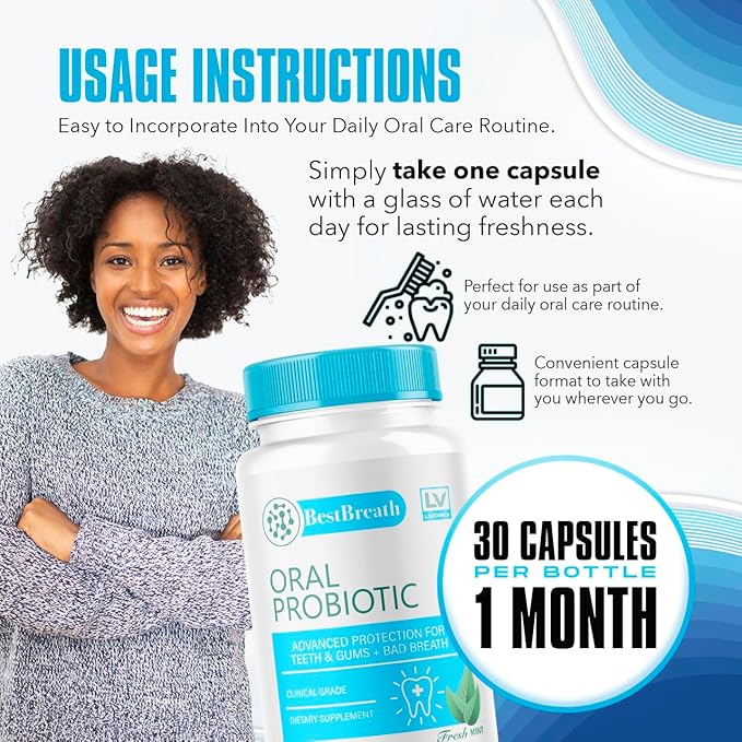 1 Pack - Best Breath - Best Breath Oral Probiotic, Best Breath Probiotic, Best Breath Pills, BestBreath, Best Breathe 30 Capsules For 1 Month, Best Breath Oral Probiotics For Mounth Bad Breath.