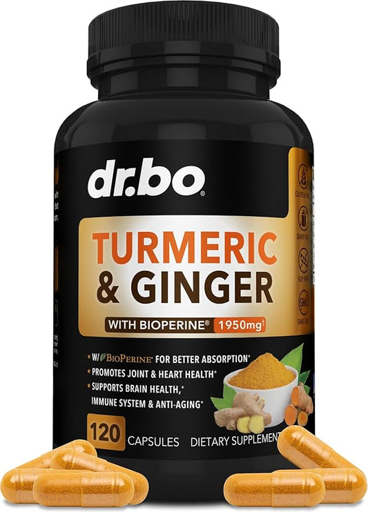 Turmeric Curcumin with BioPerine & Ginger Supplement 1950mg Organic 120 Capsules