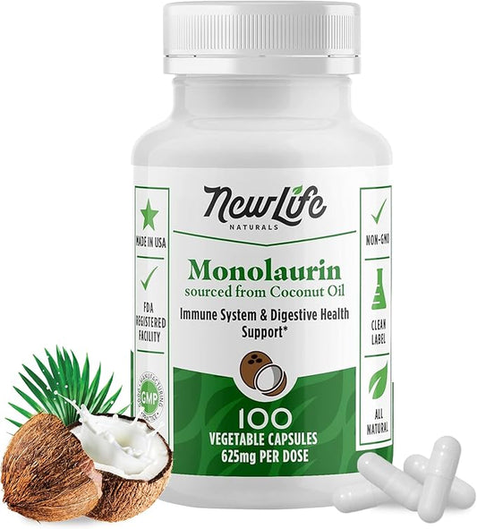 NewLife Naturals Monolaraurin Dietary Supplement 625mg Monolaurin 100 Vegetable