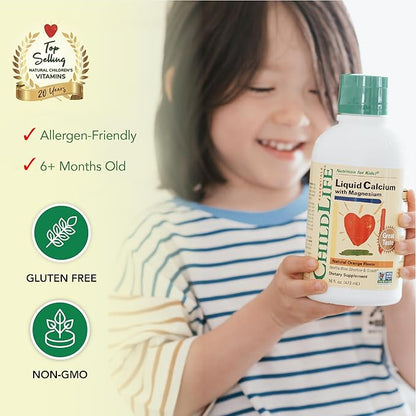 ChildLife Essentials Liquid Calcium Supplement for Kids - Baby Calcium with Magnesium, Zinc, and Vitamin D3 - Orange Flavor, 16 fl oz (2 Pack)