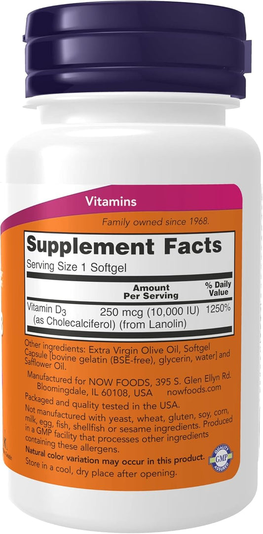 NOW Supplements, Vitamin D-3 10,000 IU 240 Softgels