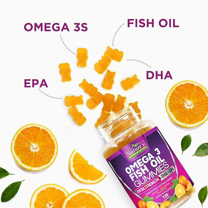 Omega 3 Fish Oil Gummies, Extra 3s DHA 120 Gummies