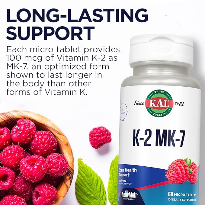 KAL Vitamin K2 MK7 ActivMelt 100 K2 MK7, MK7, Bone 60 Servings, 60 Micro