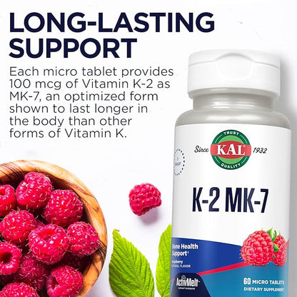 KAL Vitamin K2 MK7 ActivMelt 100 K2 MK7, MK7, Bone 60 Servings, 60 Micro