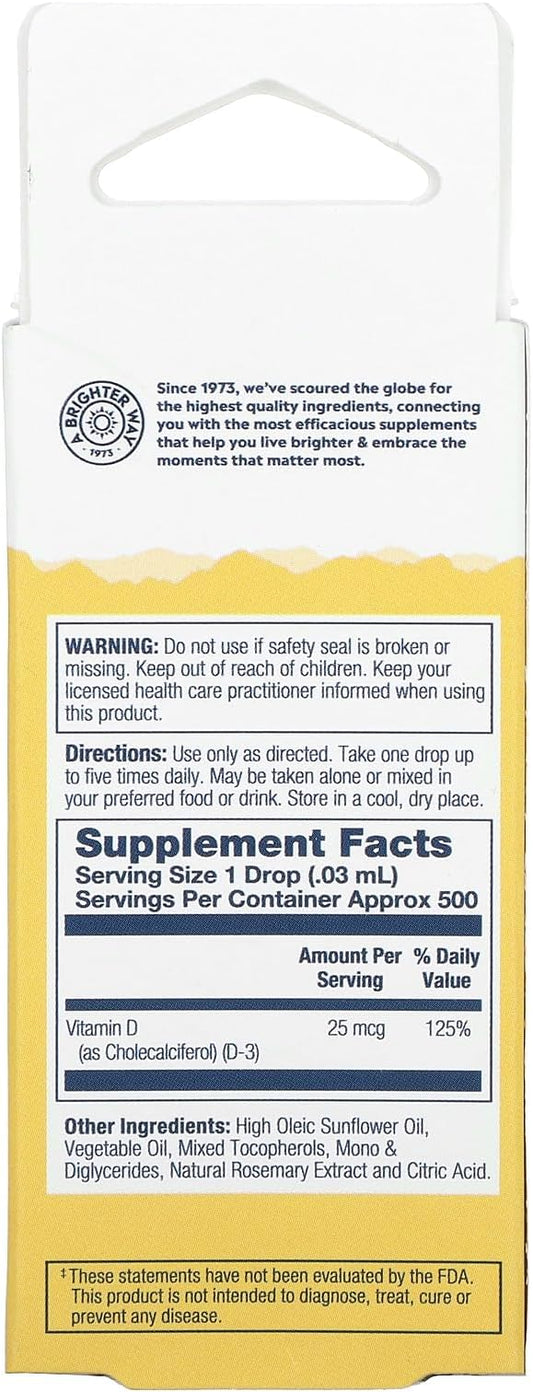 Solaray D3, Liquid, Unflavored (Carton) 1000IU | 0.5oz