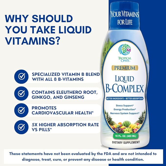 Premium Liquid B Complex Vitamin- Fast 8 B-vitamins, 16oz, 32 32 Serv