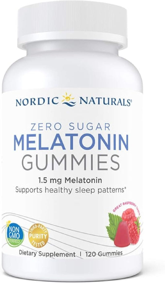 Nordic Naturals Zero Sugar Melatonin Gummies, Raspberry 120 Gummies 1.5 mg 120 Servings