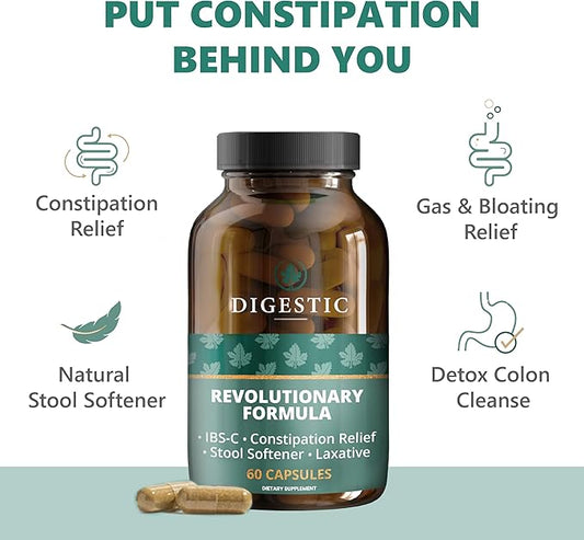 Digestic - Laxative for Constipation Relief, Stool Softener for IBS Severe and Strong Constipation 100% Natural - 60 Capsules - Colon Cleanse, Detox Cleanse, Gas and Bloating Stomach Relief for Adults