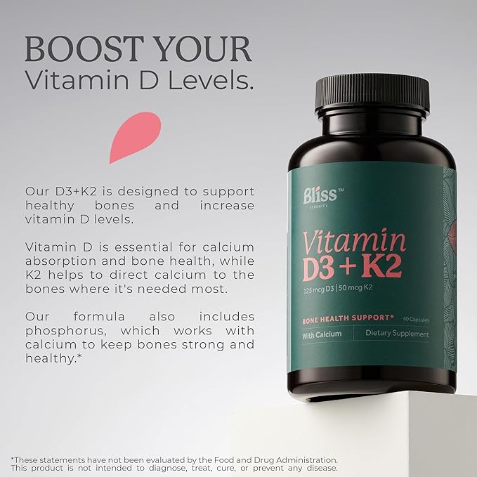 Vitamin D3 K2 D3 5000 5000 IU K2 as MK-7, Calcium, 60 Vegcaps, 60 Day